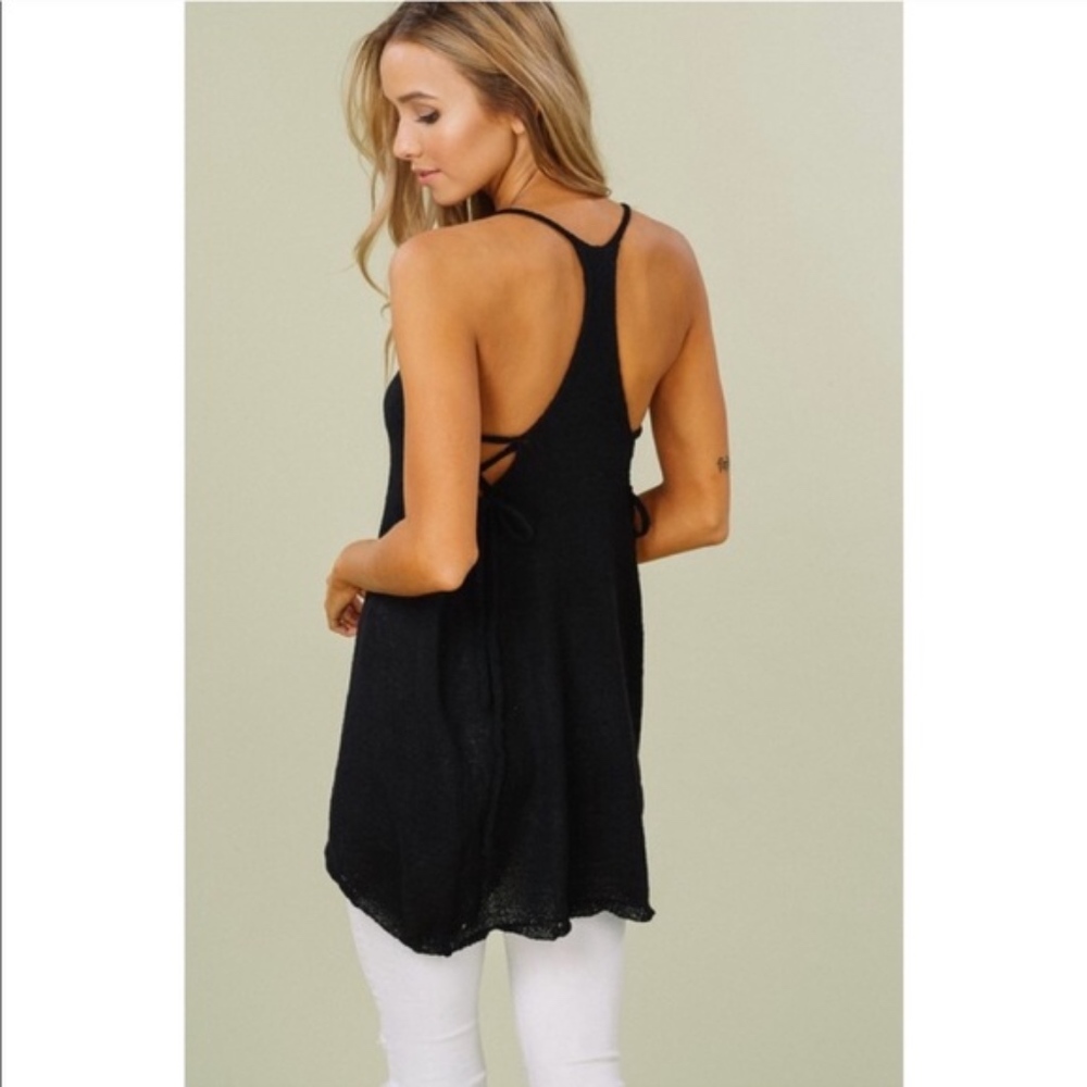 CHRISSIE Lace up Tank Top - BLACK - Picture 2 of 3